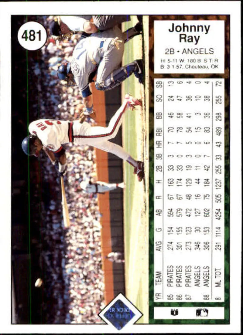 Baseball card of California Angels player in white uniform making pitching motion