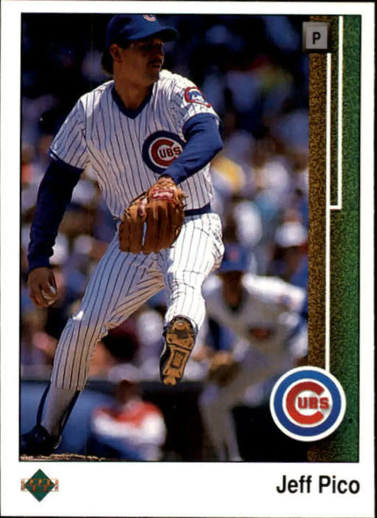 Jeff Pico pitching in Chicago Cubs pinstriped uniform on baseball card image