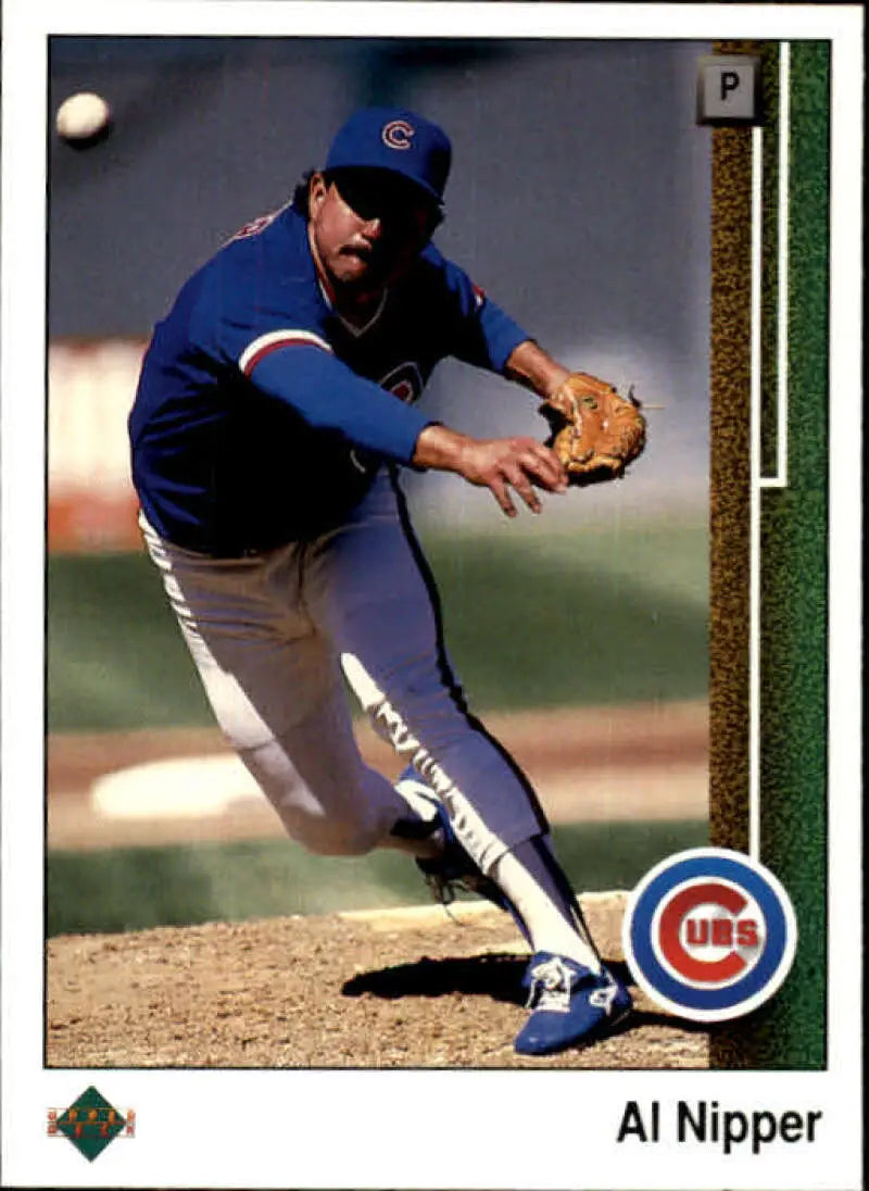 Chicago Cubs pitcher Al Nipper delivering a pitch on a baseball card