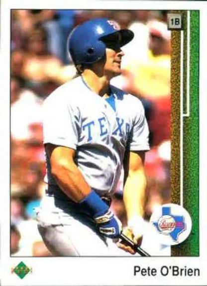 Baseball player Pete O’Brien in Texas Rangers uniform at bat for Upper Deck card