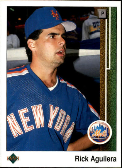 New York Mets baseball player in uniform on 1989 Upper Deck Rick Aguilera baseball card