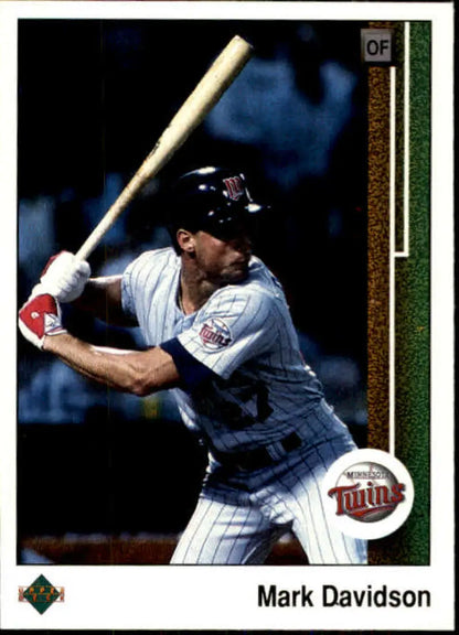 Mark Davidson in Minnesota Twins uniform at bat on 1989 Upper Deck baseball card