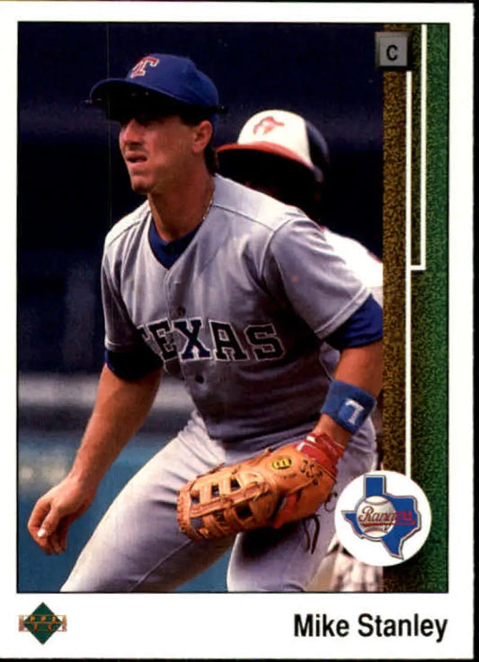 Mike Stanley in Texas Rangers uniform with glove on 1989 Upper Deck baseball card