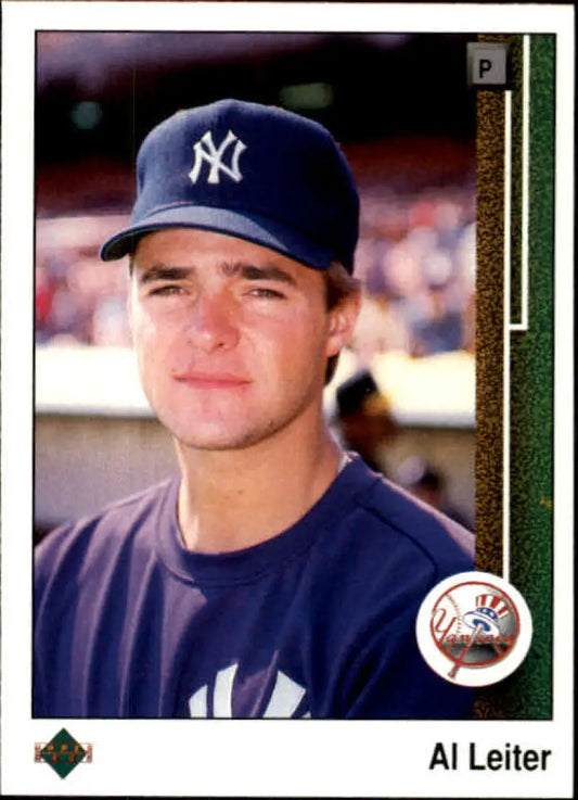 1989 Upper Deck #588 Al Leiter New York Yankees Baseball Card featuring team cap and uniform