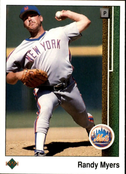 Randy Myers pitching in New York Mets uniform on 1989 Upper Deck baseball card