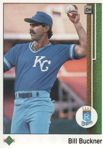 Kansas City Royals player Bill Buckner mid-throwing in 1989 Upper Deck baseball card