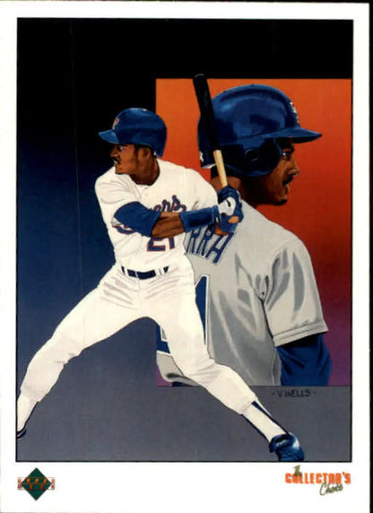 Baseball player artwork of Ruben Sierra in action for Texas Rangers baseball card