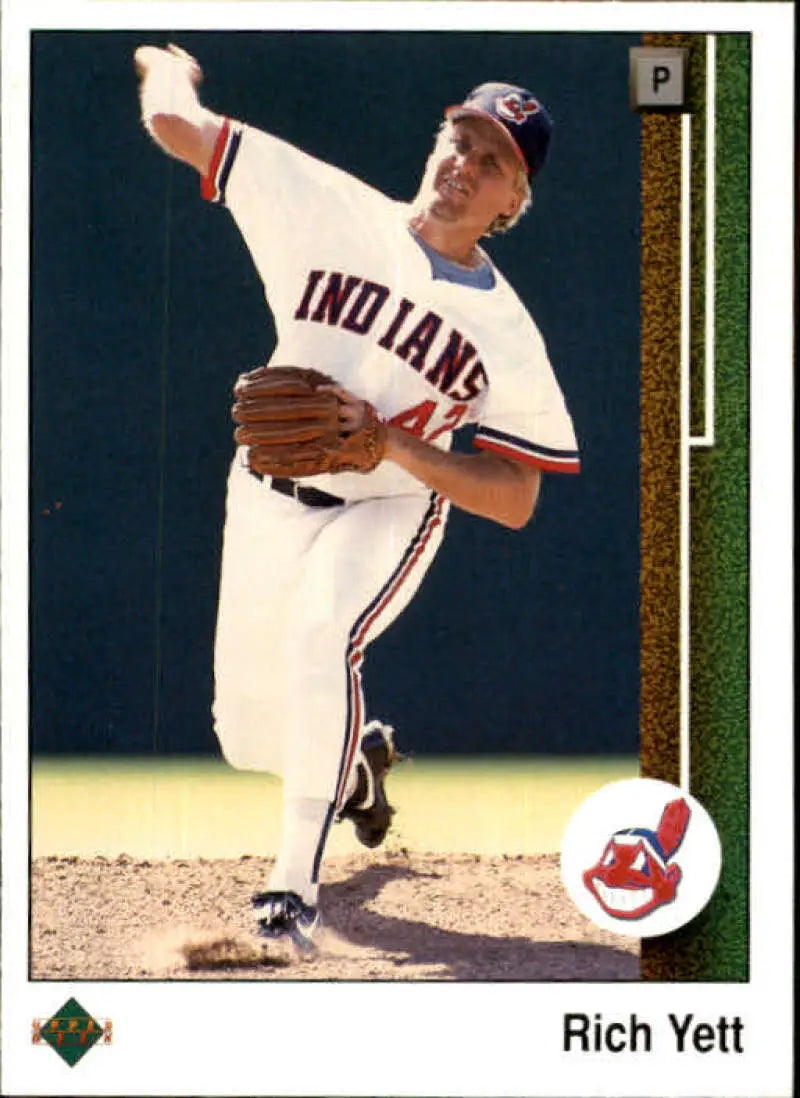 Rich Yett in Cleveland Indians uniform mid-pitching for Cleveland Indians baseball card