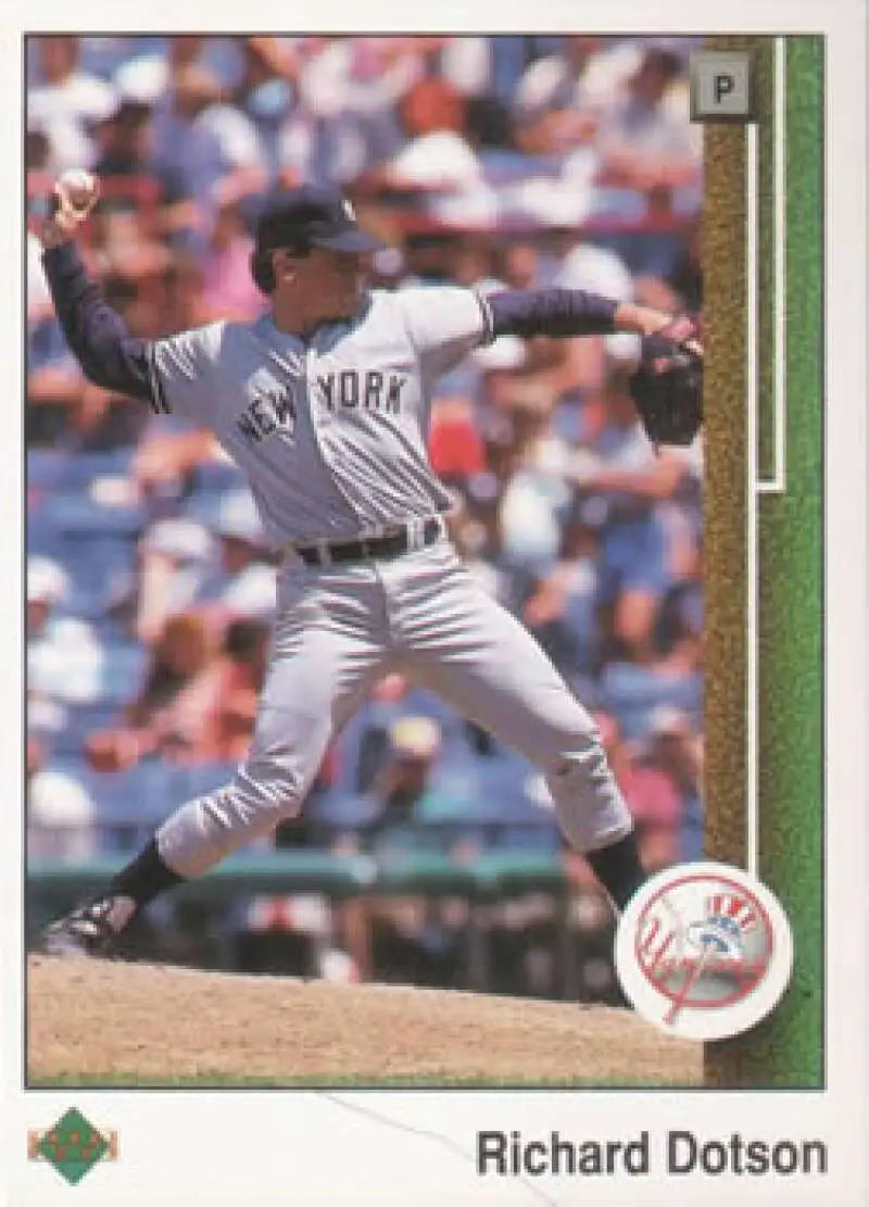 1989 Upper Deck Richard Dotson New York Yankees Baseball Card in pitching motion