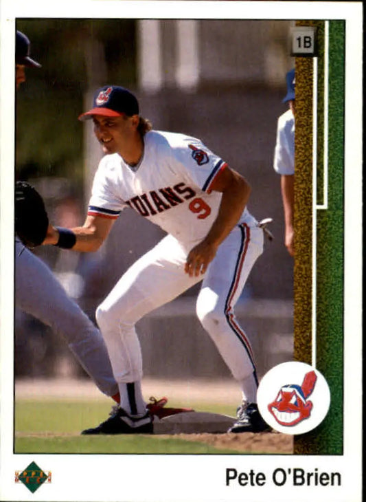 Cleveland Indians player Pete O’Brien in fielding stance on baseball card