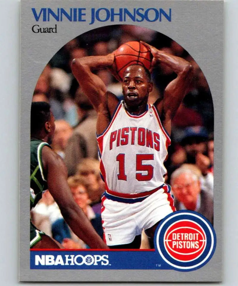 Basketball card of Vinnie Johnson, Detroit Pistons player, from NBA Hoops series