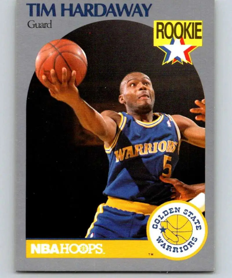 NBA Hoops basketball card featuring Tim Hardaway Rookie Golden State Warriors player