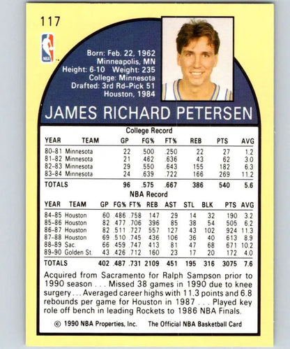 1990-91 Hoops #117 Jim Petersen Golden State Warriors Basketball Card with stats