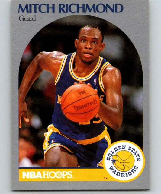 NBA Hoops basketball card of Mitch Richmond in Golden State Warriors uniform holding a ball