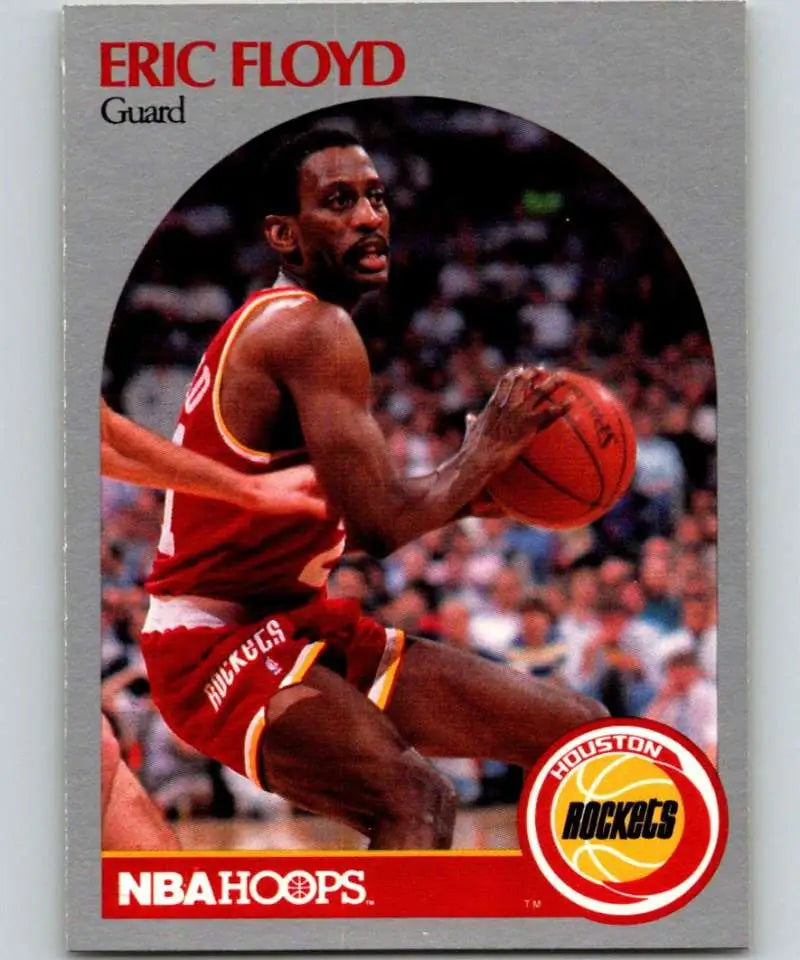 Sleepy Floyd in action on a Houston Rockets basketball card from the 1990-91 Hoops set