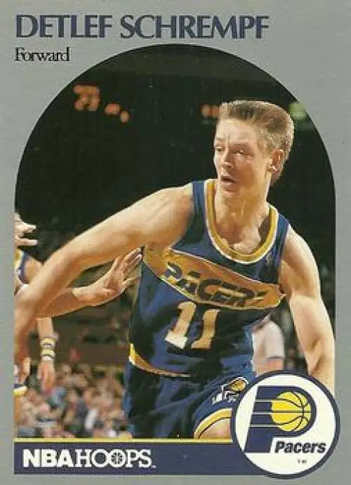 Basketball card of Detlef Schrempf in Indiana Pacers blue and gold uniform