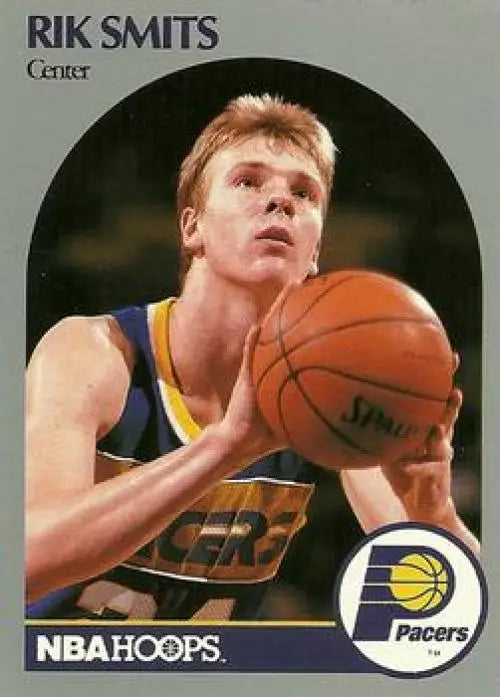 Basketball player in yellow Indiana Pacers jersey shooting for Rik Smits basketball card