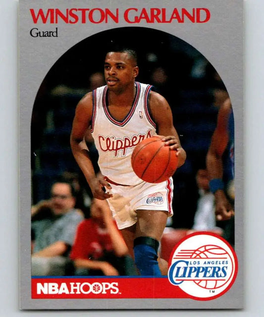 Winston Garland 1990-91 Hoops card featuring Los Angeles Clippers player in white uniform