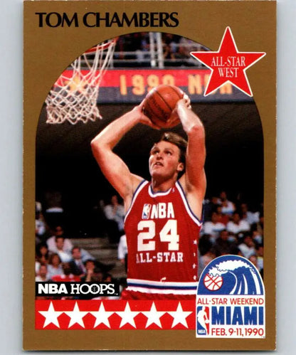 Tom Chambers 1990 NBA All-Star basketball card in red uniform for Phoenix Suns