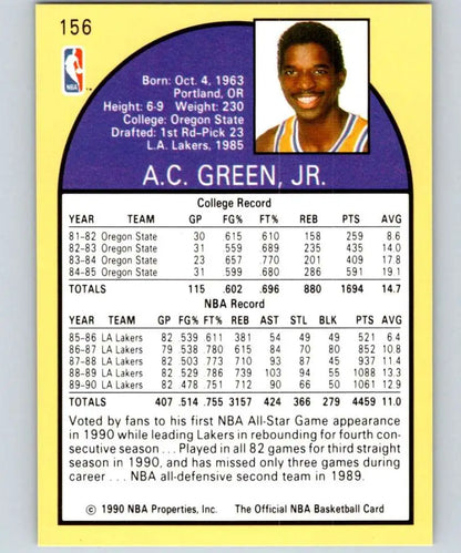 1990-91 Hoops A.C. Green Basketball Card, Los Angeles Lakers player statistics