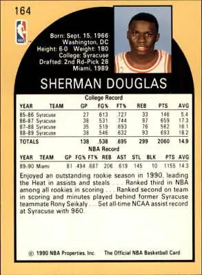 Sherman Douglas Rookie Miami Heat Basketball Card from 1990-91 Hoops #164