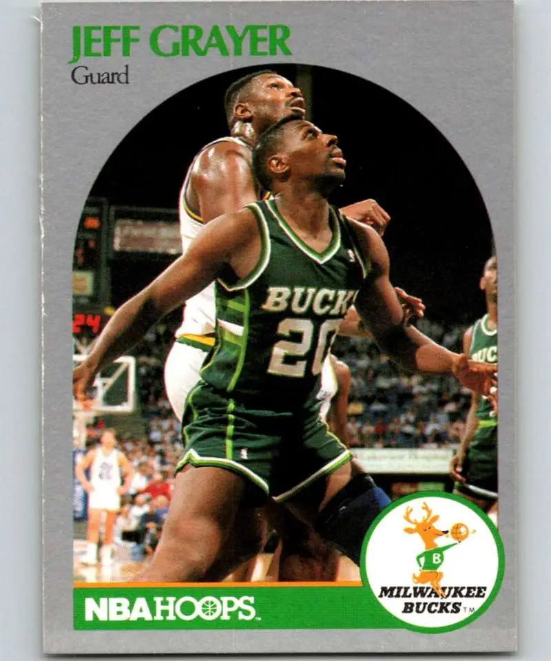 Jeff Grayer Milwaukee Bucks basketball card from 1990-91 Hoops series in green jersey