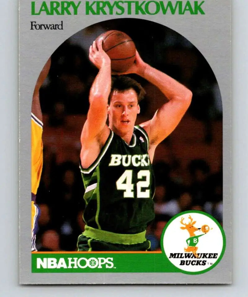 Basketball card featuring Larry Krystkowiak in 1990-91 Hoops for Milwaukee Bucks