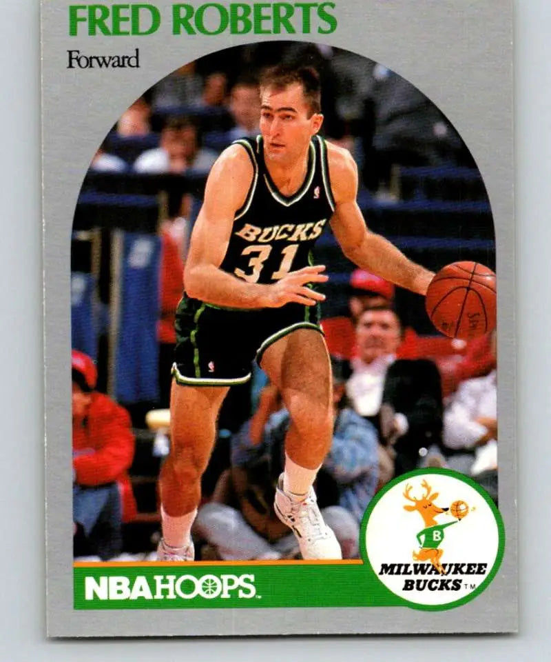 Fred Roberts dribbling in black jersey on 1990-91 Hoops Milwaukee Bucks basketball card