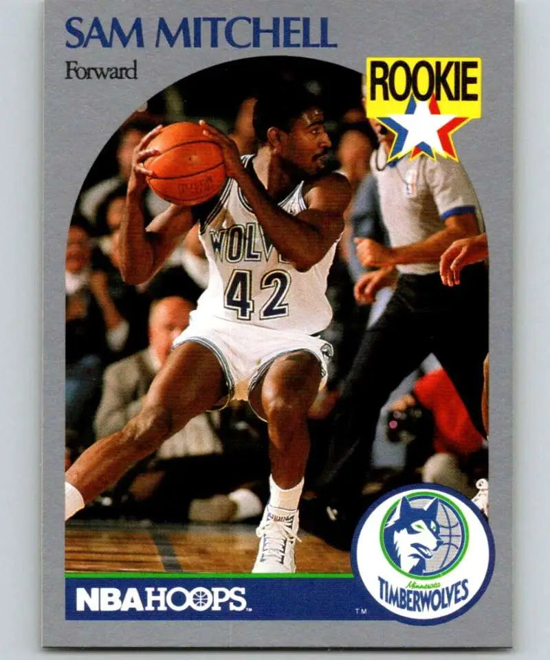 Sam Mitchell 1990-91 Hoops rookie basketball card, Minnesota Timberwolves player number 42