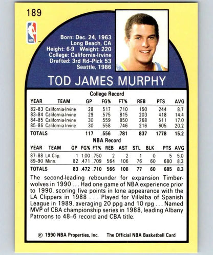 Basketball trading card of Tod Murphy with Minnesota Timberwolves stats and bio