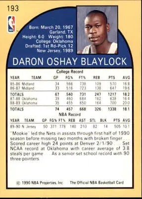 Mookie Blaylock Rookie card from 1990-91 Hoops, featuring New Jersey Nets player