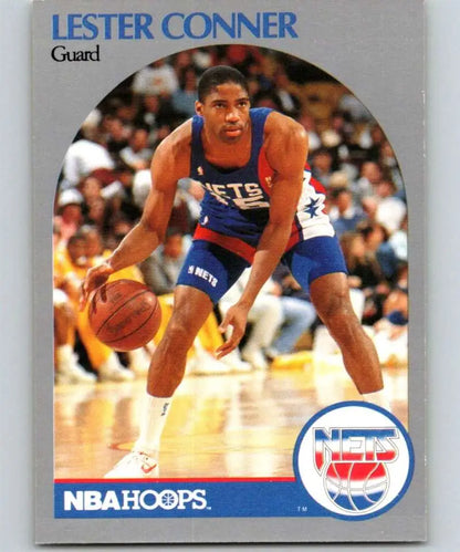 Basketball card of Lester Conner in action with New Jersey Nets from 1990-91 Hoops set