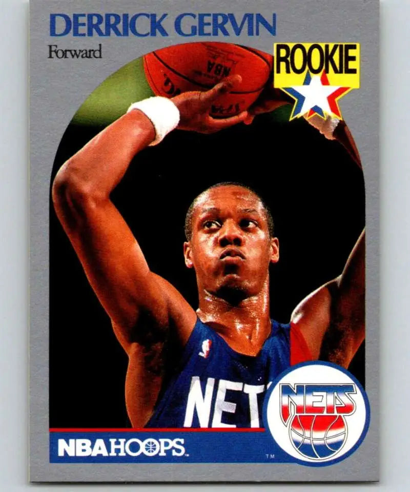 NBA Hoops Basketball Card of Derrick Gervin in New Jersey Nets Blue Jersey