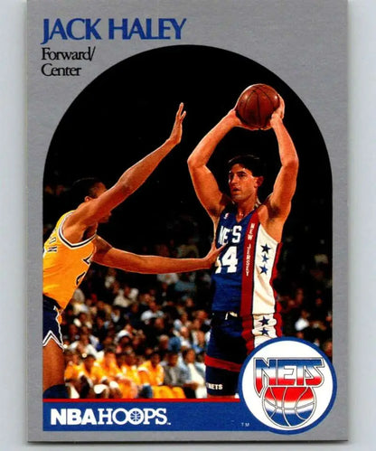 Vintage NBA Hoops rookie card of Jack Haley shooting over Lakers defender, New Jersey Nets