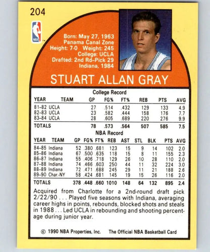 1990-91 Hoops Stuart Gray Basketball Card featuring New York Knicks player statistics