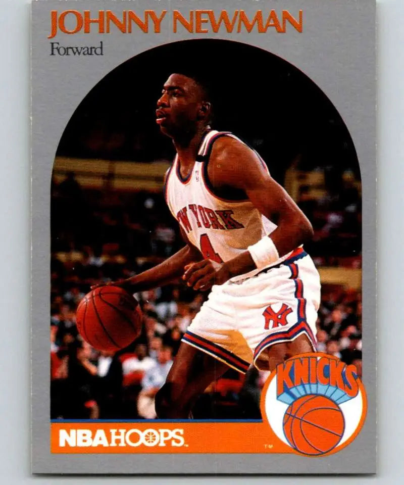 Vintage NBA Hoops basketball card of Johnny Newman in New York Knicks uniform