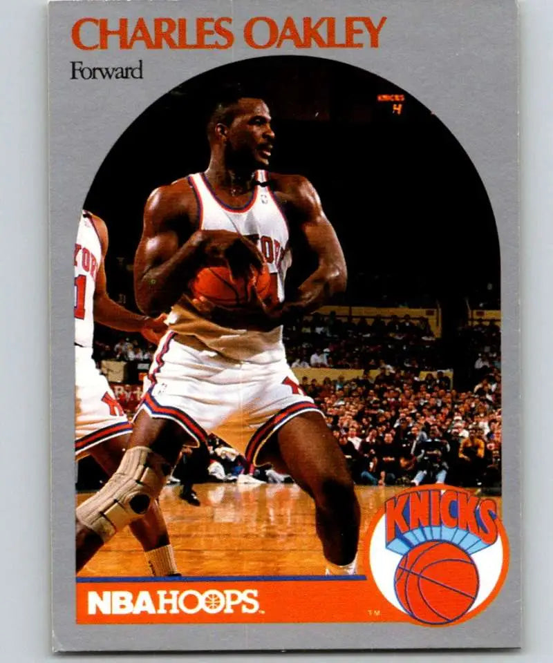 New York Knicks Charles Oakley basketball card from 1990-91 Hoops in white uniform