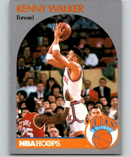 Vintage basketball card of Kenny Walker shooting for New York Knicks over defender