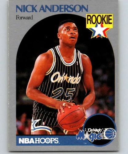 Basketball card of Nick Anderson in Orlando Magic’s pinstriped jersey numbered 25