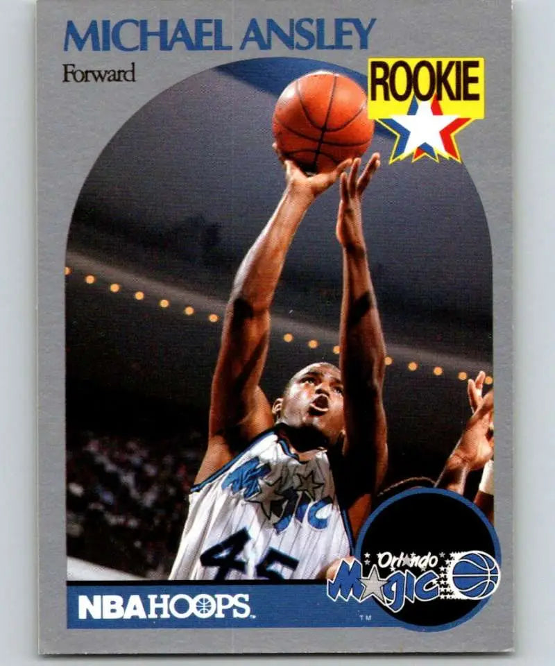 Michael Ansley soaring for a shot on 1990-91 Orlando Magic basketball card