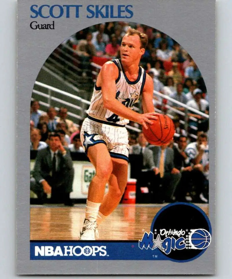 Scott Skiles dribbling a basketball in Orlando Magic uniform on a card