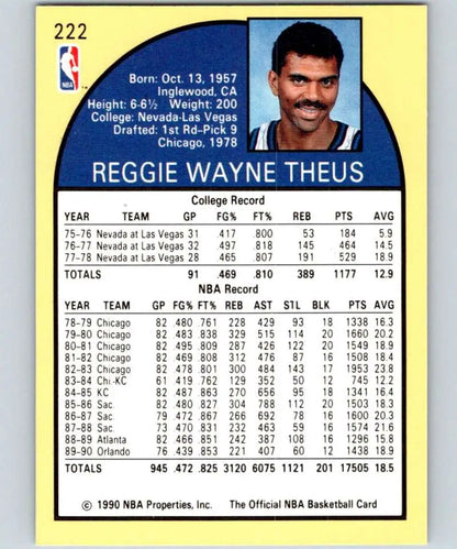 1990-91 Hoops Reggie Theus Basketball Card showcasing Orlando Magic player stats