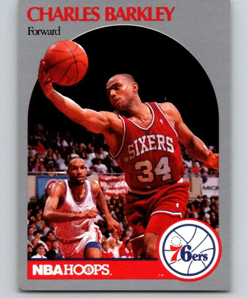 Vintage basketball card of Charles Barkley with Philadelphia 76ers in action