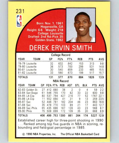 1990-91 Hoops #231 Derek Smith Basketball Card featuring Philadelphia 76ers stats