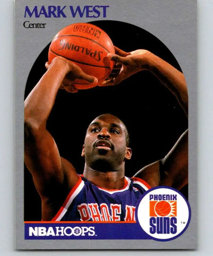 Basketball card of Mark West shooting for the Phoenix Suns in 1990-91 Hoops series