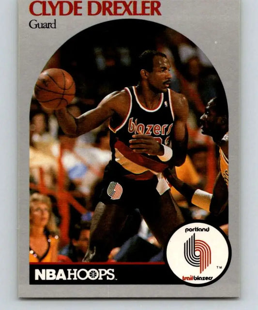 NBA Hoops trading card of Clyde Drexler in action with the Portland Trail Blazers