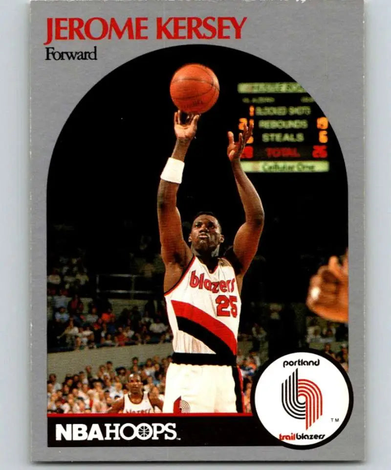 Basketball card of Jerome Kersey shooting for the Trail Blazers in the 1990-91 season