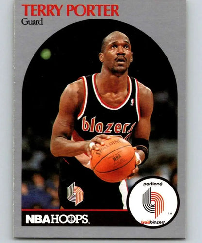 Basketball trading card of Terry Porter in black jersey for Portland Trail Blazers