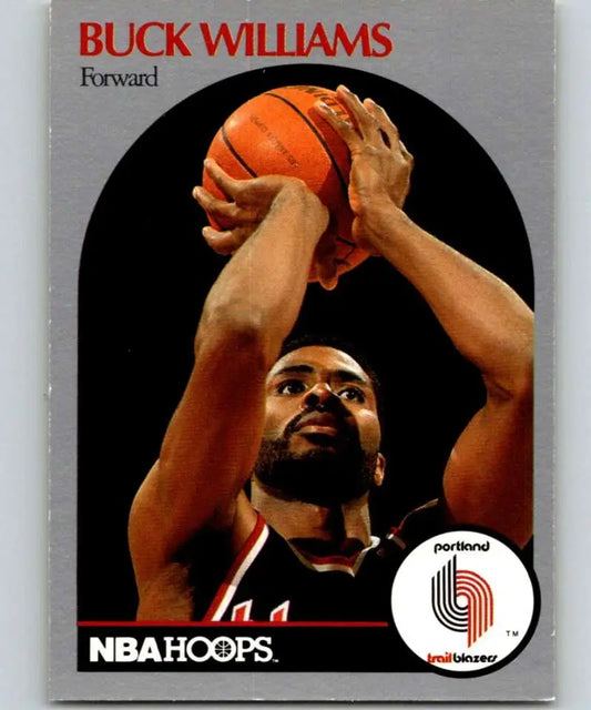 Vintage NBA Hoops card of Buck Williams from the Portland Trail Blazers shooting the ball