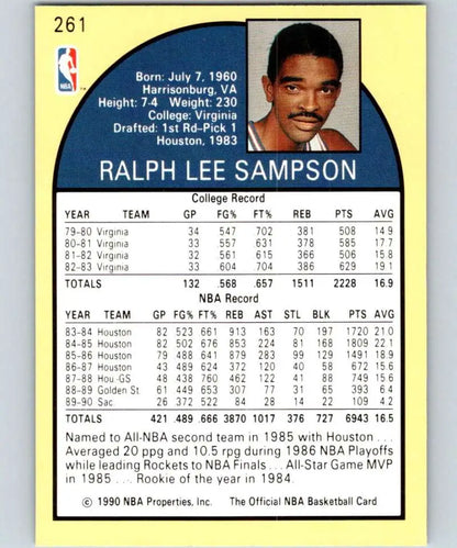 1990-91 Hoops #261 Ralph Sampson Basketball Card showcasing Sacramento Kings stats